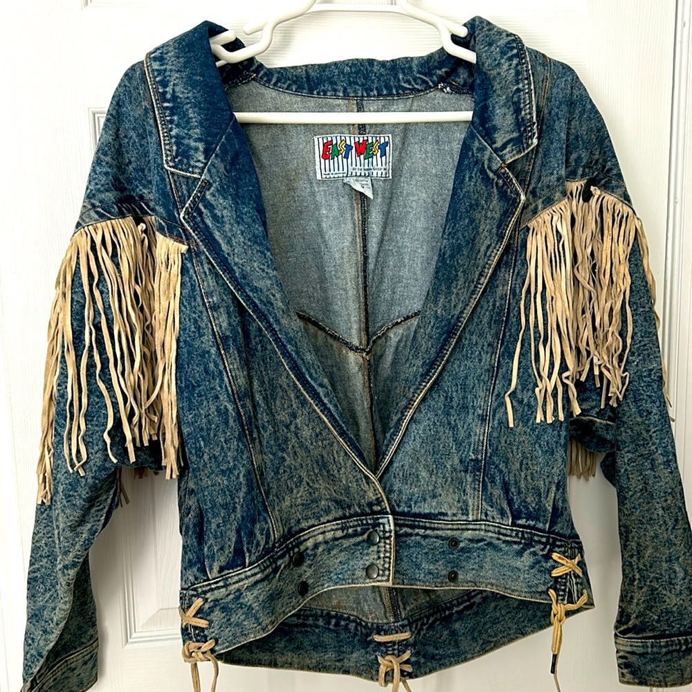 East West Panda Group Vintage Denim Jacket with Fringe Size M